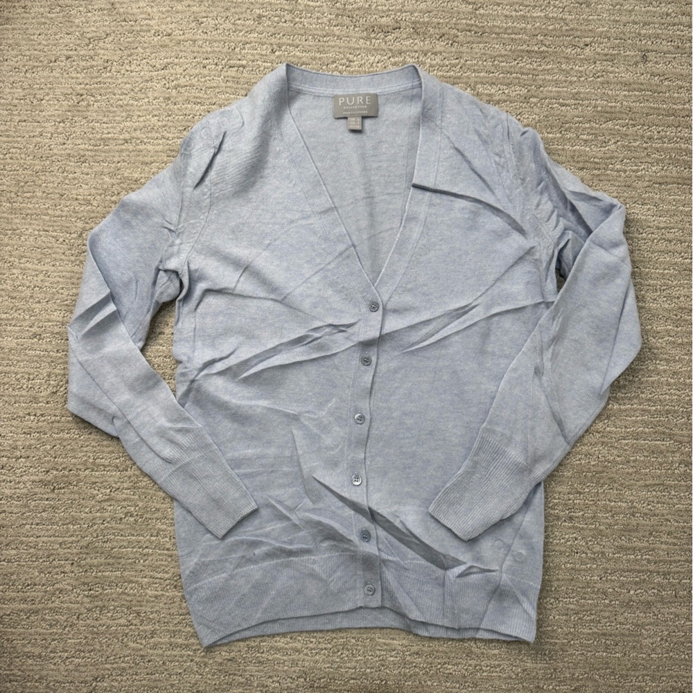 Pure Collection 100% Cashmere Sky Blue button sweater